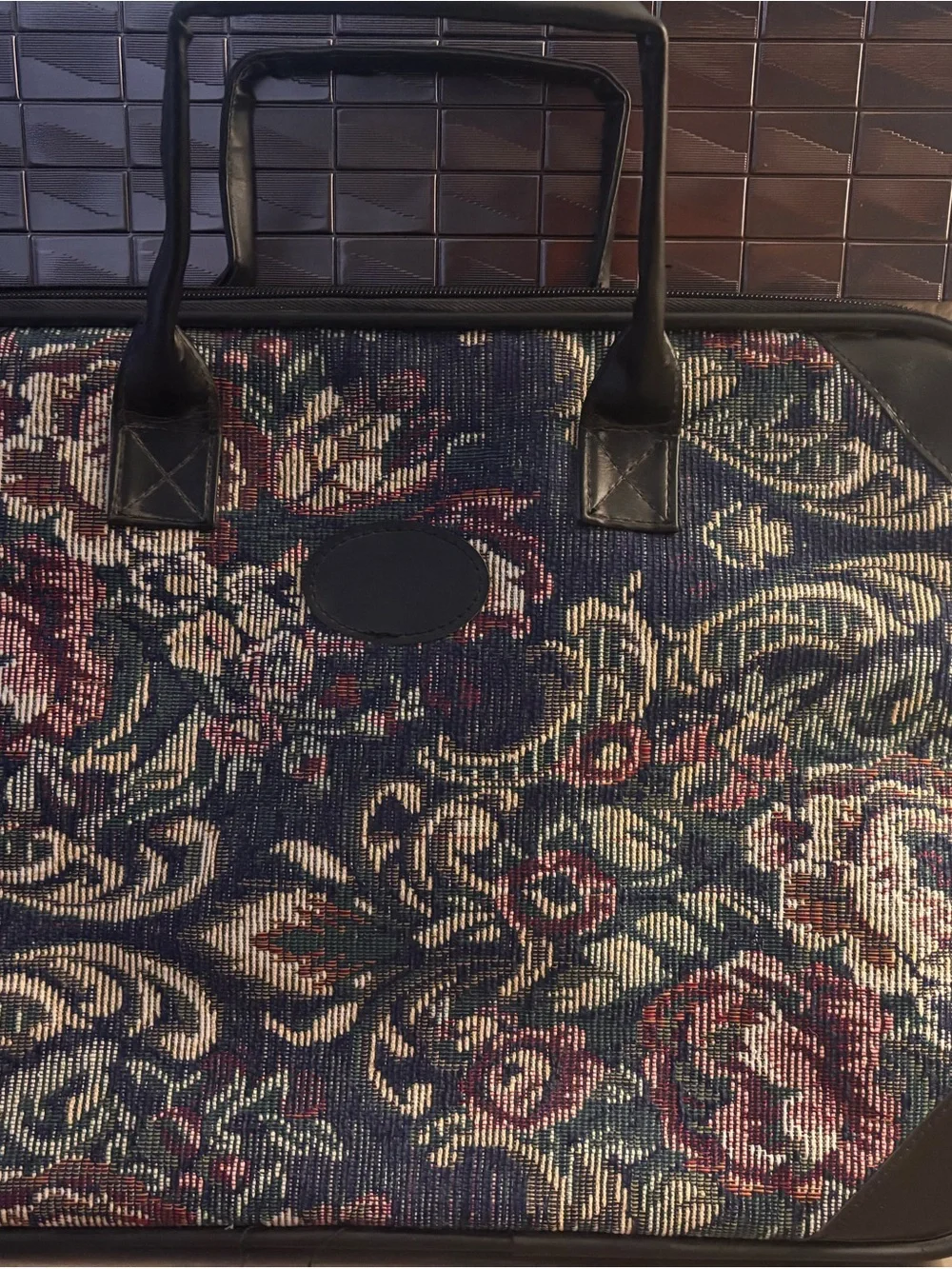 Floral Tapestry Weekender Bag with Leather Handles